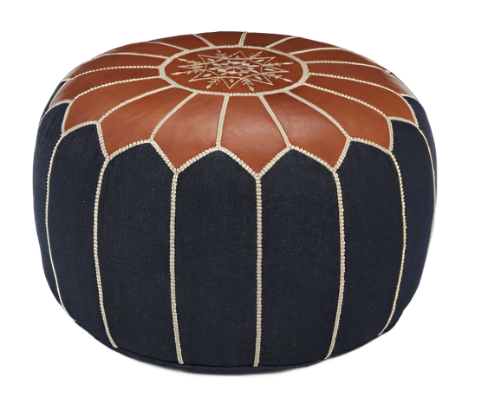 Moroccan Denim with Leather Pouf