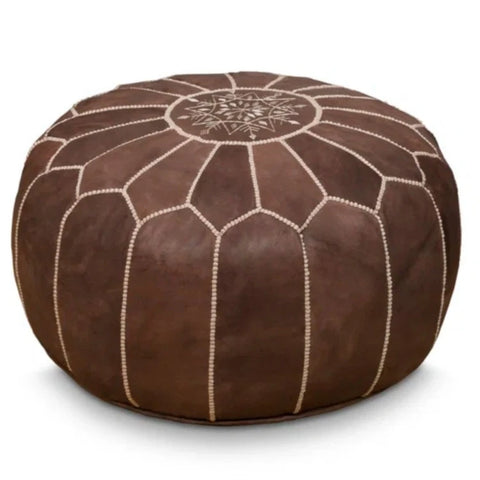 Cocoa Moroccan Leather Pouf