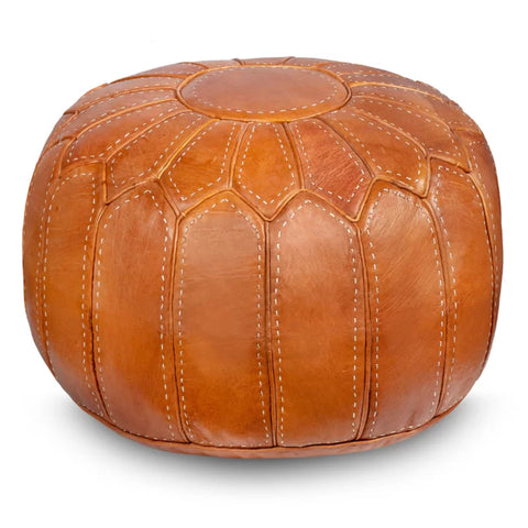 Riad Tan Moroccan Leather Pouf