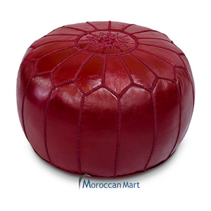 Burgundy Moroccan Leather Pouf