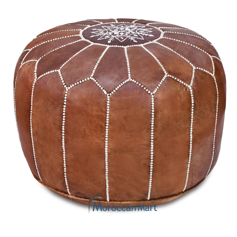 Tan Moroccan Leather Pouf