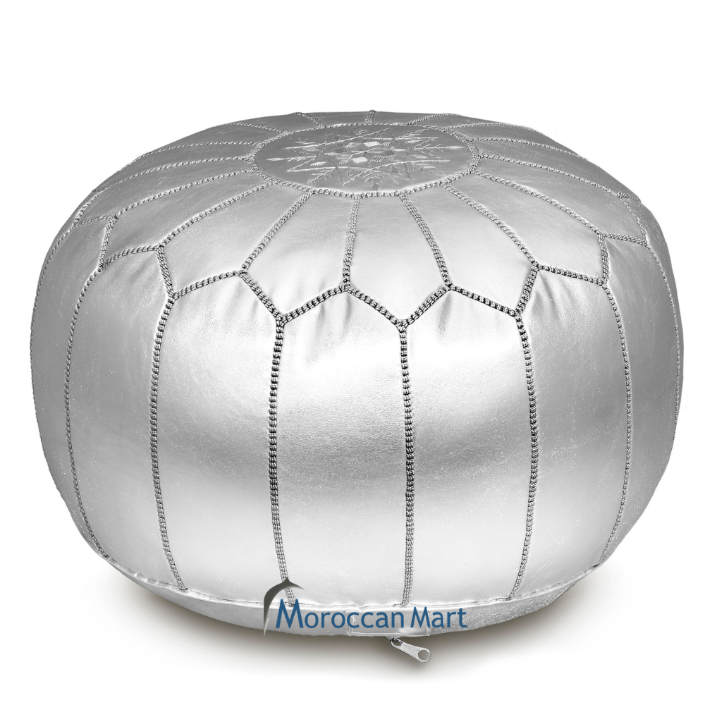 Silver Moroccan Leather Pouf