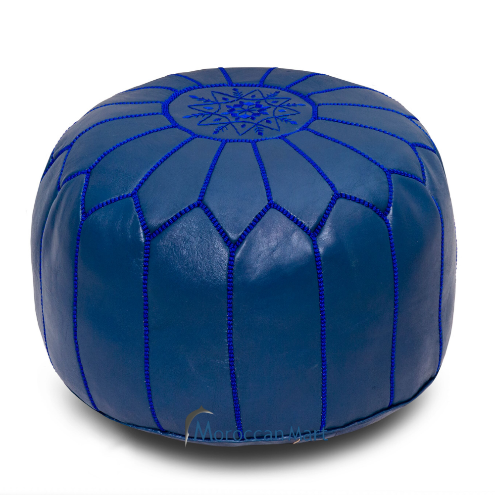 Navy Blue Moroccan Leather Pouf